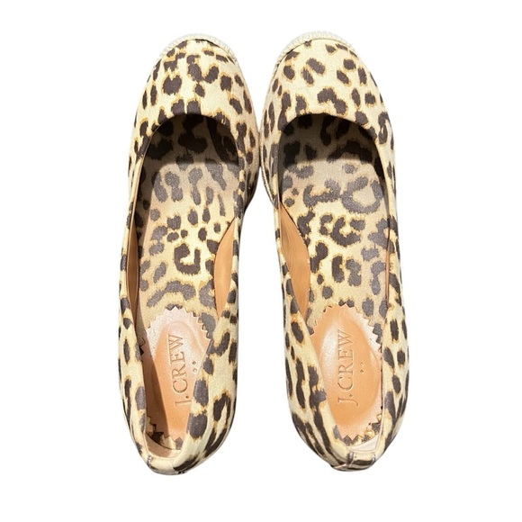 J Crew 7.5M Brown Tan Leopard Print Espadrille Canvas Slip On Wedge Heel Shoes - Picture 7 of 10